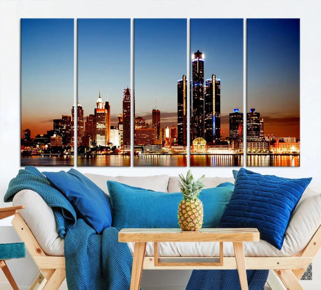 Detroit Towers at Sunset Skyline Cityscape Large Wall Art Canvas Print