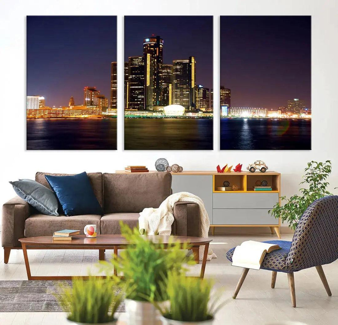 Detroit Wall Art Canvas Print Skyline Cityscape Poster Wall Decor