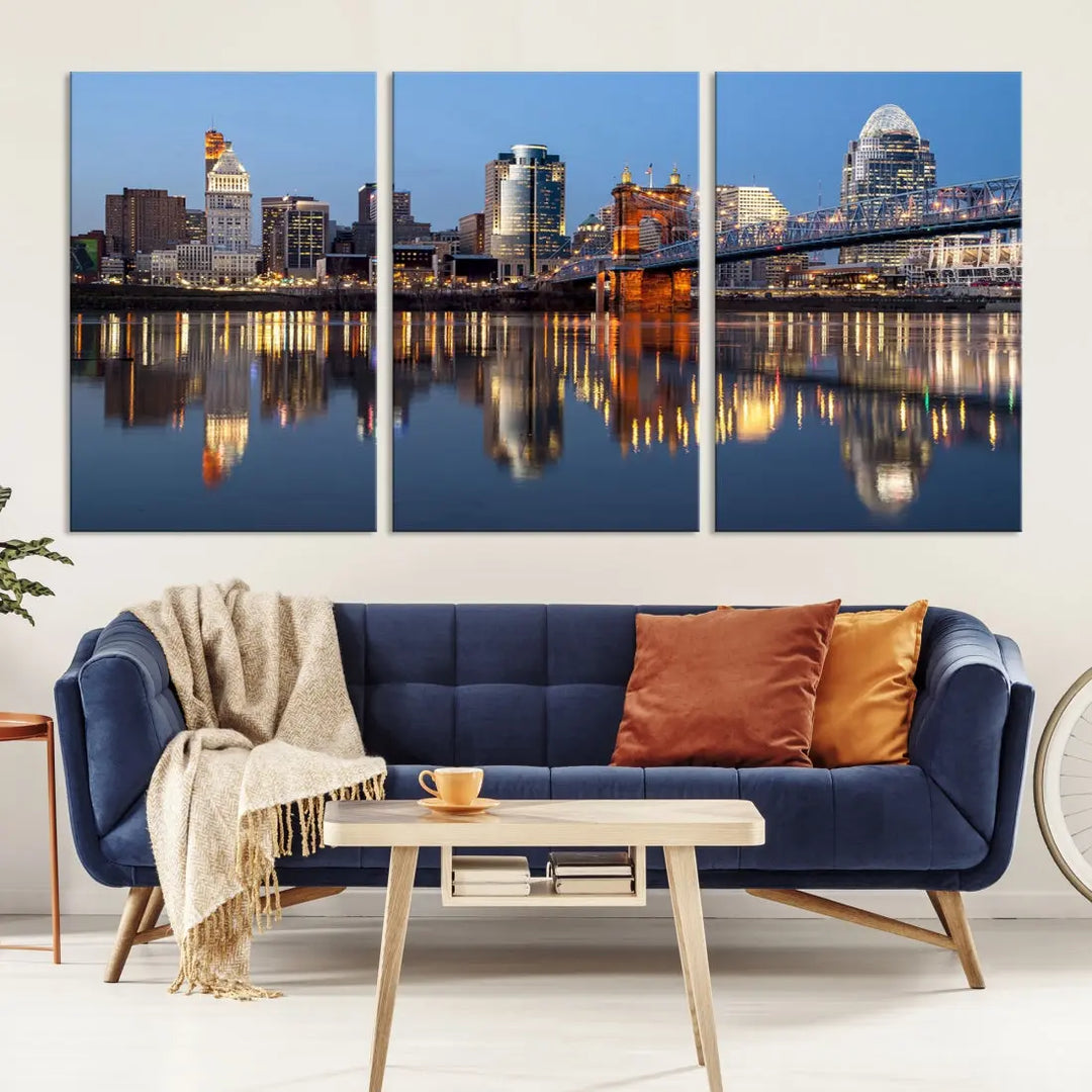 Downtown Cincinnati Skyline Wall Art Print Cityscape Canvas Wall Decor