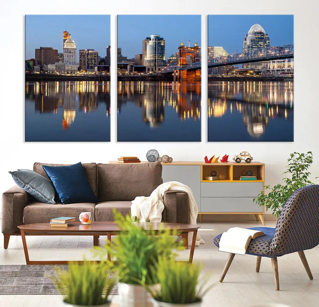 Downtown Cincinnati Skyline Wall Art Print Cityscape Canvas Wall Decor