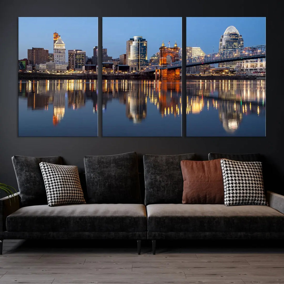 Downtown Cincinnati Skyline Wall Art Print Cityscape Canvas Wall Decor