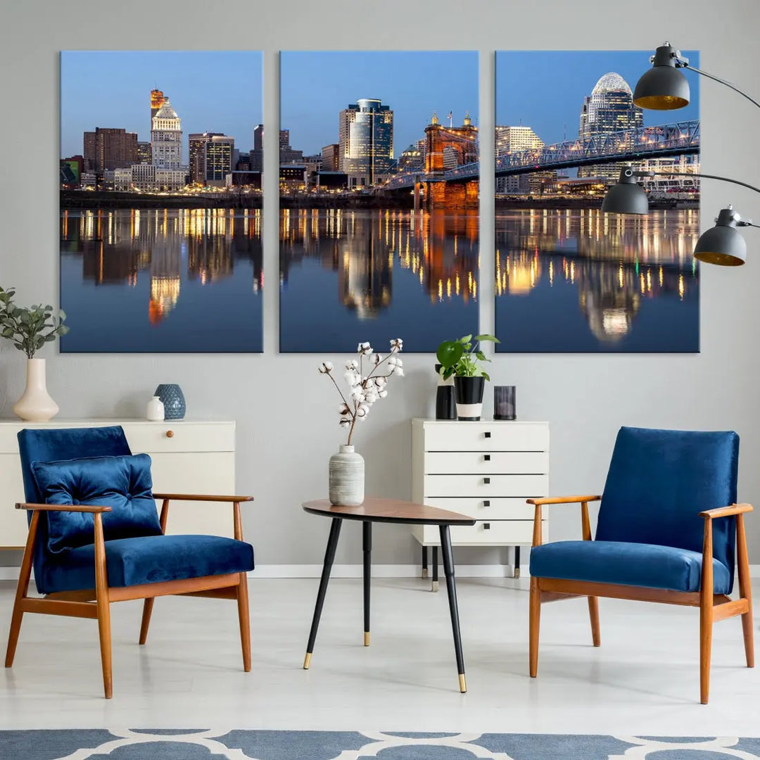 Downtown Cincinnati Skyline Wall Art Print Cityscape Canvas Wall Decor