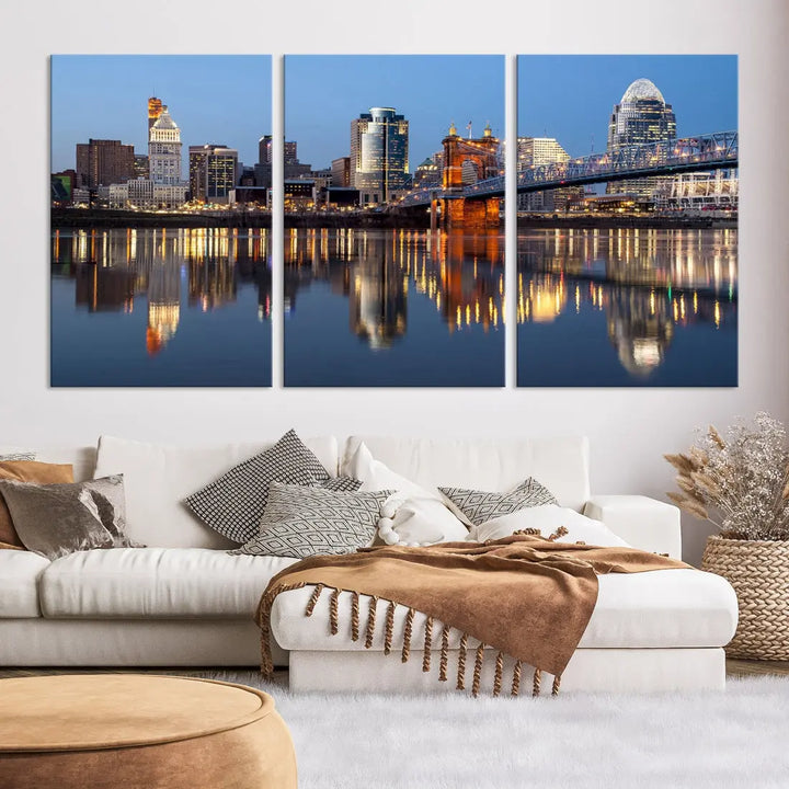 Downtown Cincinnati Skyline Wall Art Print Cityscape Canvas Wall Decor