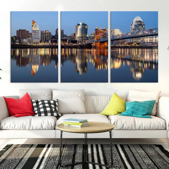 Downtown Cincinnati Skyline Wall Art Print Cityscape Canvas Wall Decor