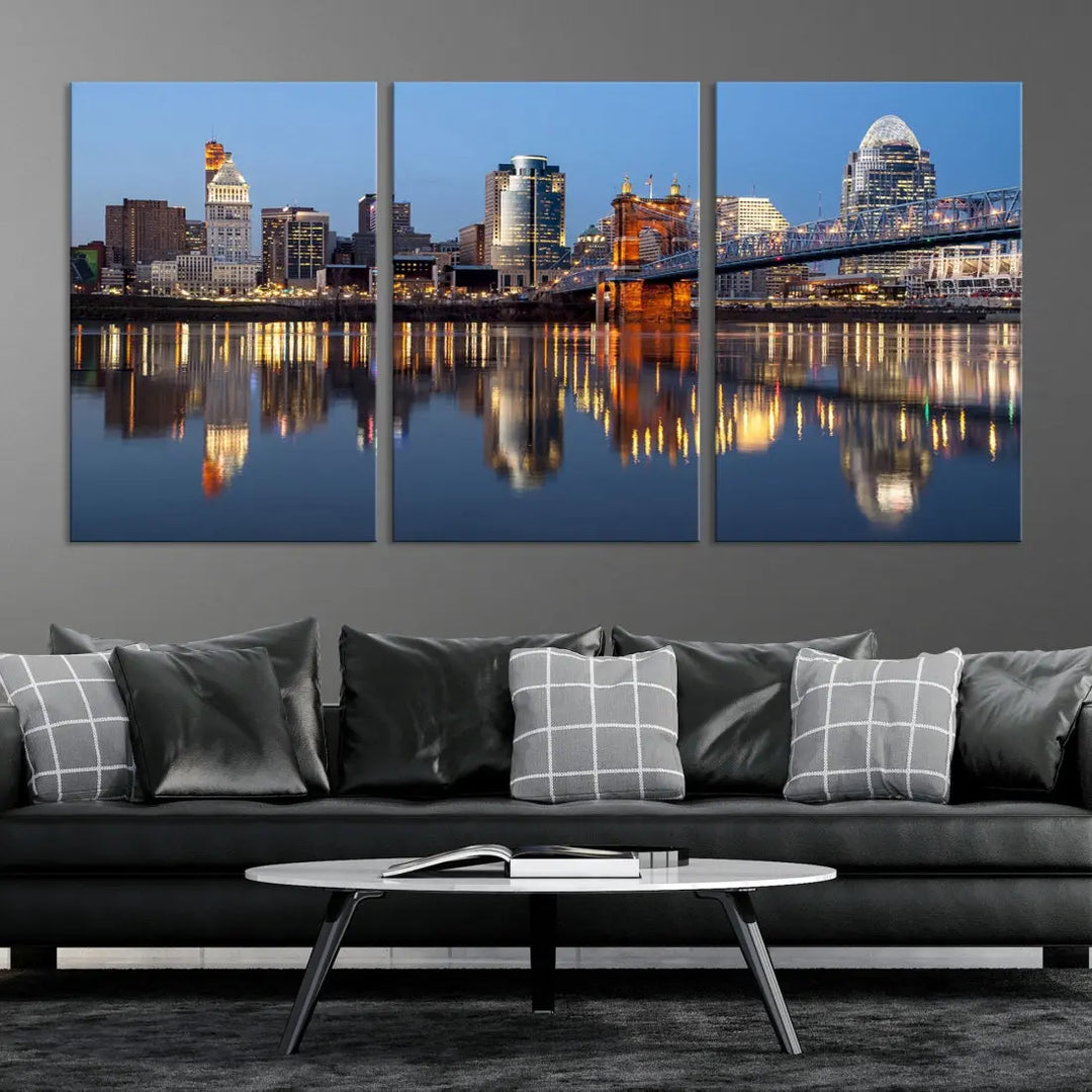 Downtown Cincinnati Skyline Wall Art Print Cityscape Canvas Wall Decor