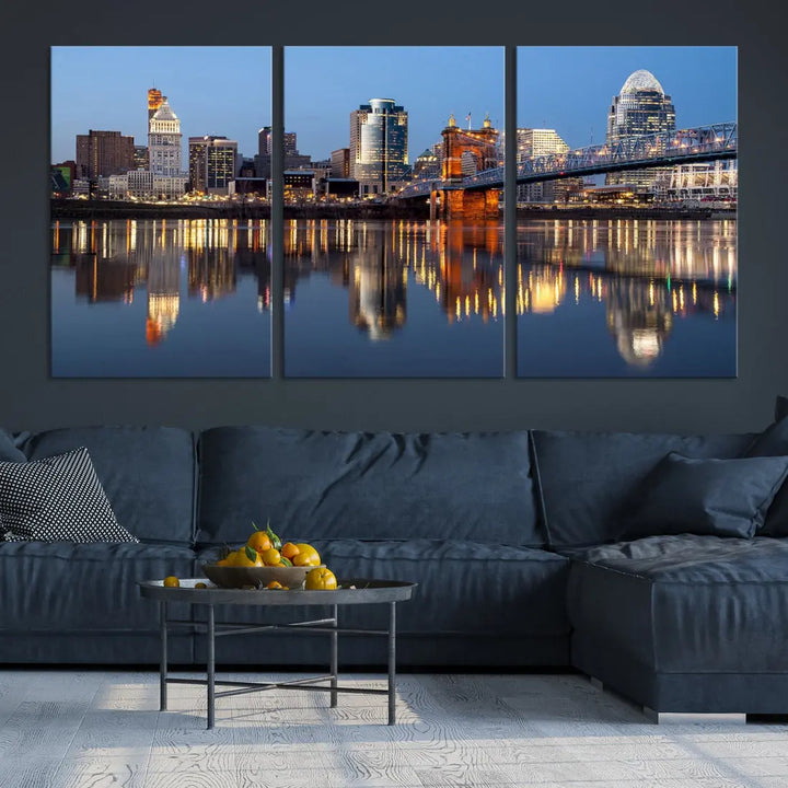 Downtown Cincinnati Skyline Wall Art Print Cityscape Canvas Wall Decor