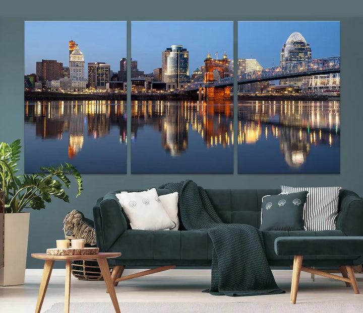 Downtown Cincinnati Skyline Wall Art Print Cityscape Canvas Wall Decor