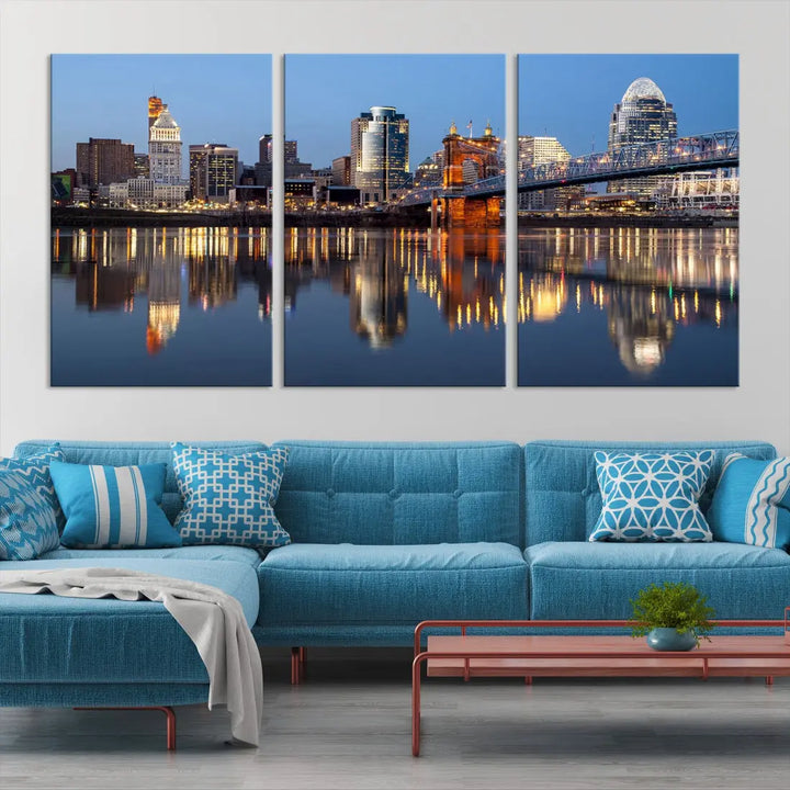 Downtown Cincinnati Skyline Wall Art Print Cityscape Canvas Wall Decor