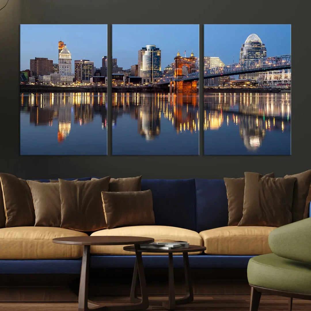 Downtown Cincinnati Skyline Wall Art Print Cityscape Canvas Wall Decor