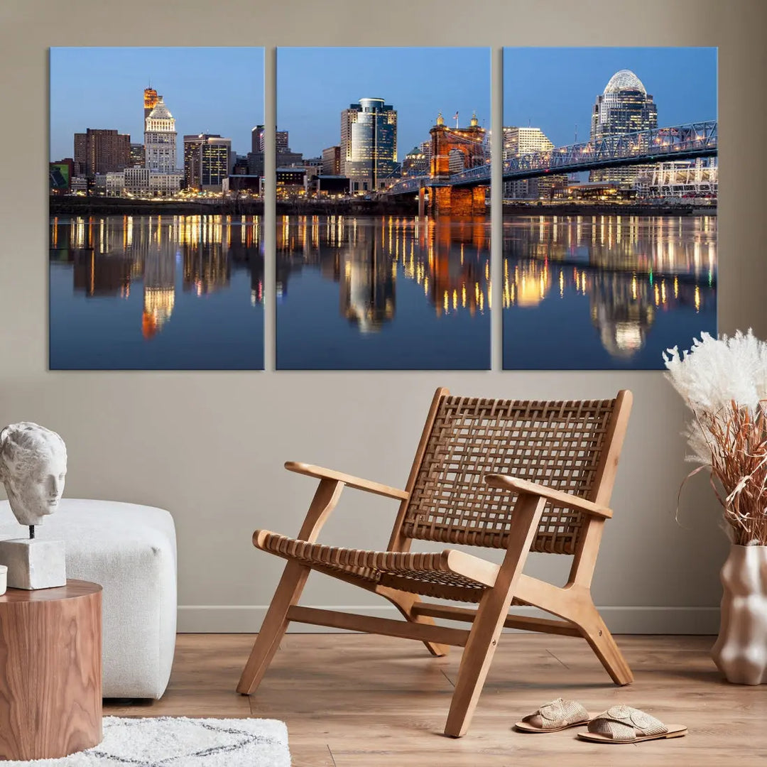 Downtown Cincinnati Skyline Wall Art Print Cityscape Canvas Wall Decor