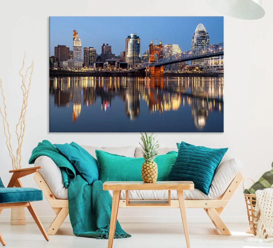 Downtown Cincinnati Skyline Wall Art Print Cityscape Canvas Wall Decor