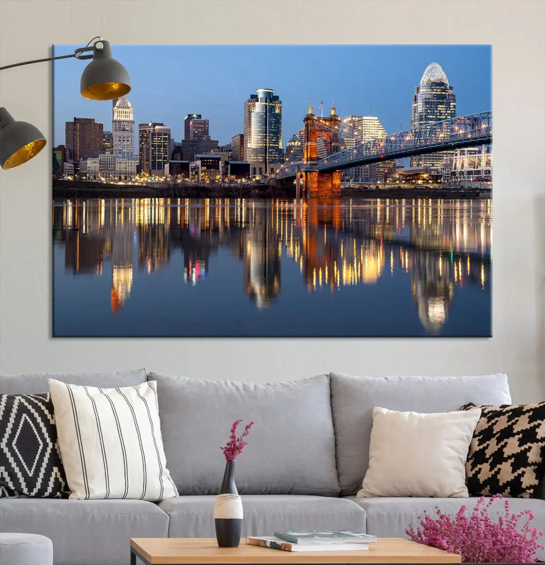 Downtown Cincinnati Skyline Wall Art Print Cityscape Canvas Wall Decor