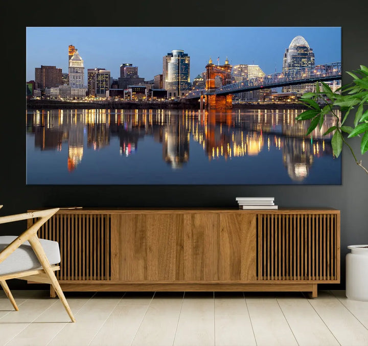 Downtown Cincinnati Skyline Wall Art Print Cityscape Canvas Wall Decor