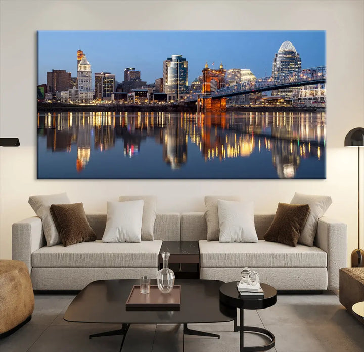 Downtown Cincinnati Skyline Wall Art Print Cityscape Canvas Wall Decor