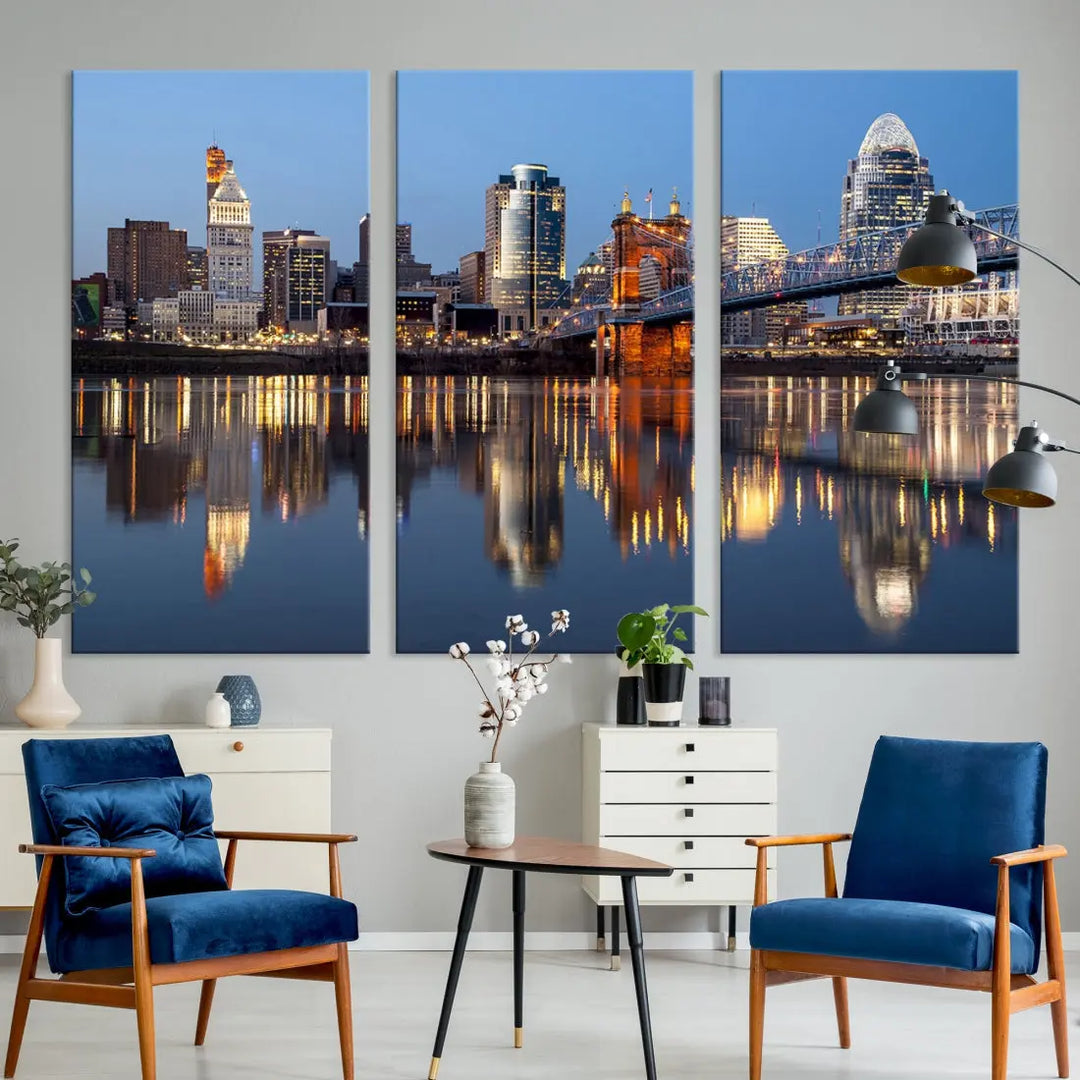 Downtown Cincinnati Skyline Wall Art Print Cityscape Canvas Wall Decor