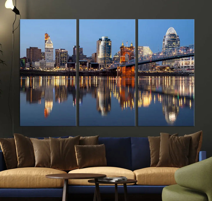 Downtown Cincinnati Skyline Wall Art Print Cityscape Canvas Wall Decor