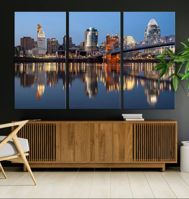 Downtown Cincinnati Skyline Wall Art Print Cityscape Canvas Wall Decor