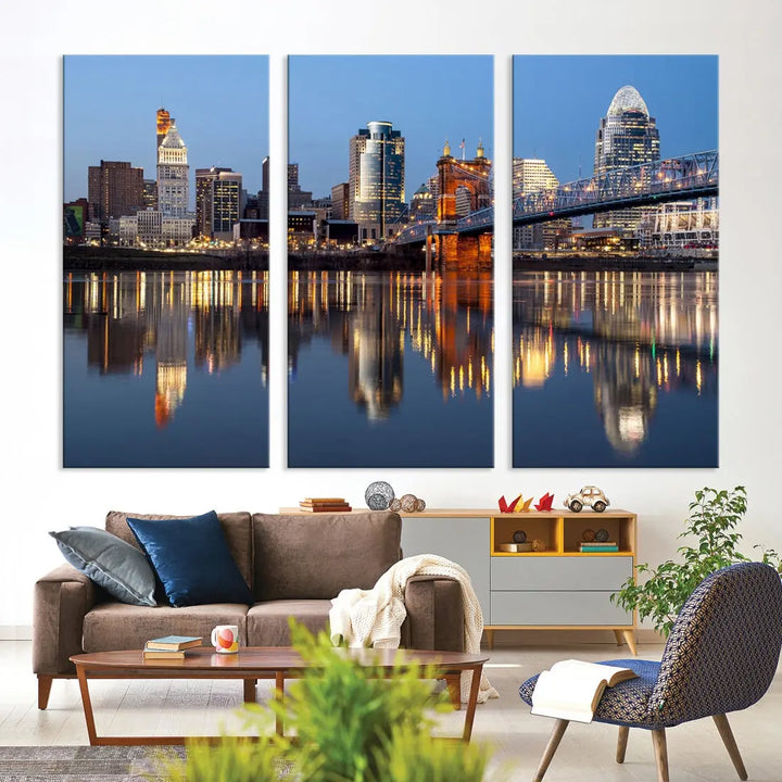 Downtown Cincinnati Skyline Wall Art Print Cityscape Canvas Wall Decor