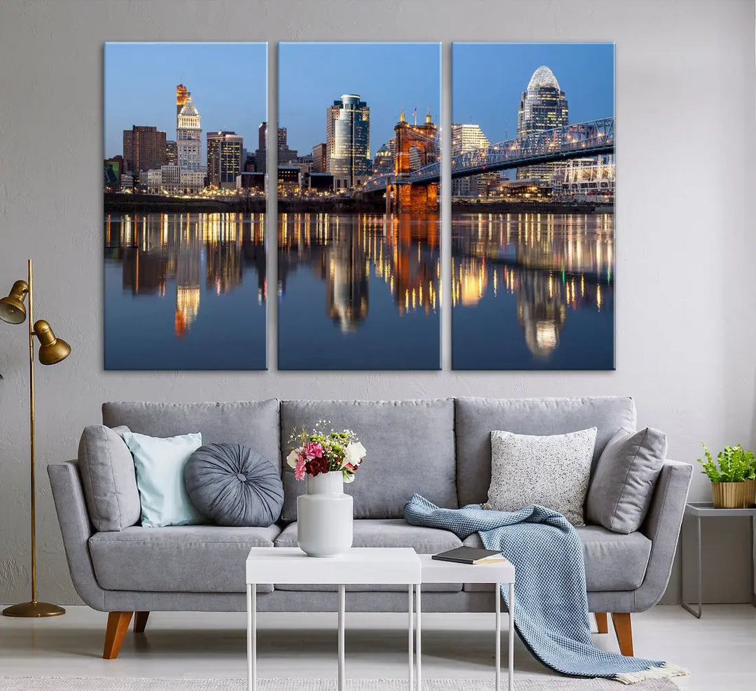 Downtown Cincinnati Skyline Wall Art Print Cityscape Canvas Wall Decor