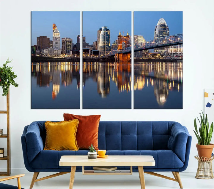 Downtown Cincinnati Skyline Wall Art Print Cityscape Canvas Wall Decor