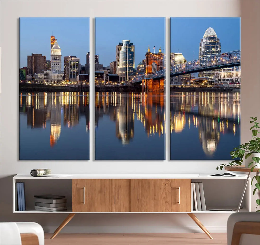 Downtown Cincinnati Skyline Wall Art Print Cityscape Canvas Wall Decor