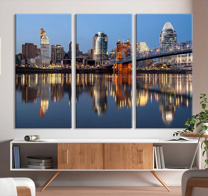 Downtown Cincinnati Skyline Wall Art Print Cityscape Canvas Wall Decor