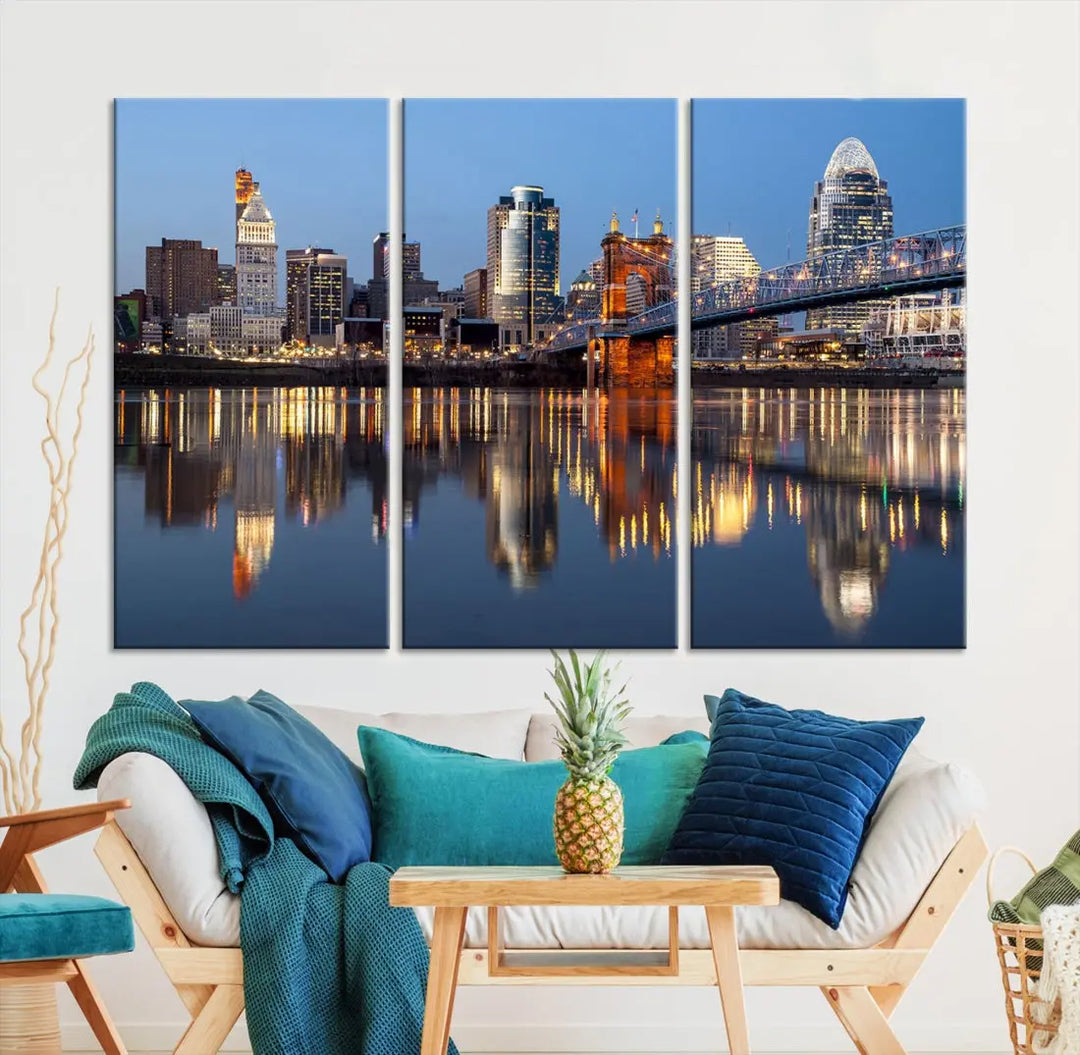 Downtown Cincinnati Skyline Wall Art Print Cityscape Canvas Wall Decor