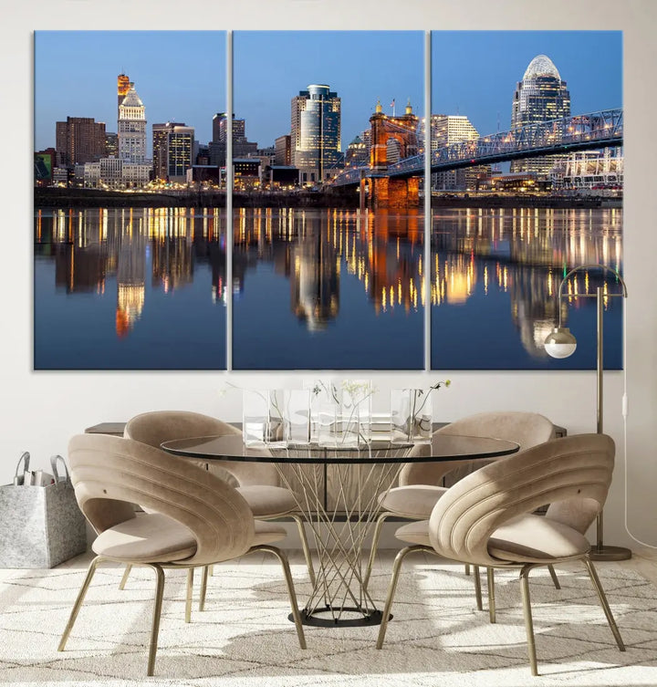 Downtown Cincinnati Skyline Wall Art Print Cityscape Canvas Wall Decor