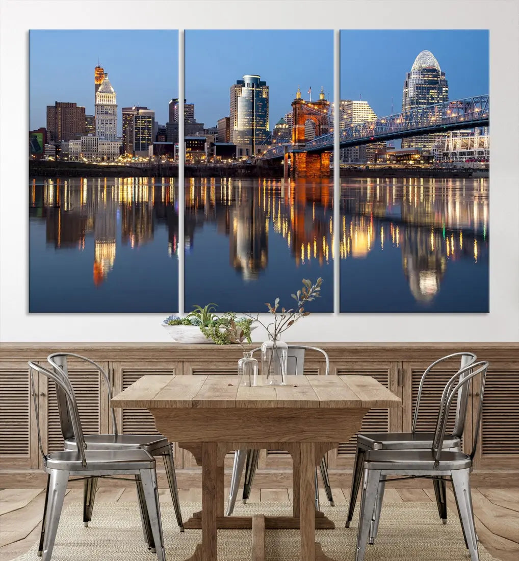 Downtown Cincinnati Skyline Wall Art Print Cityscape Canvas Wall Decor