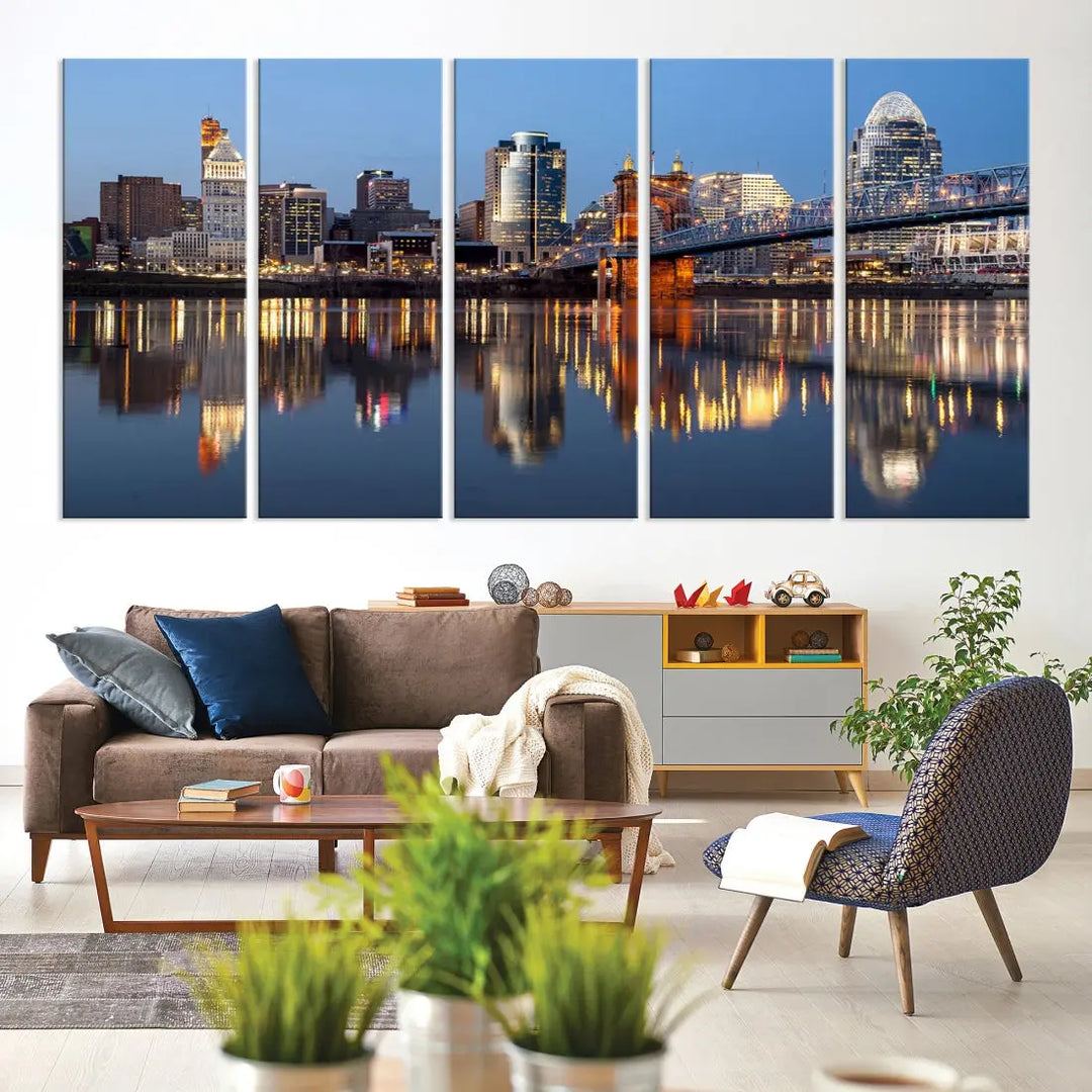 Downtown Cincinnati Skyline Wall Art Print Cityscape Canvas Wall Decor