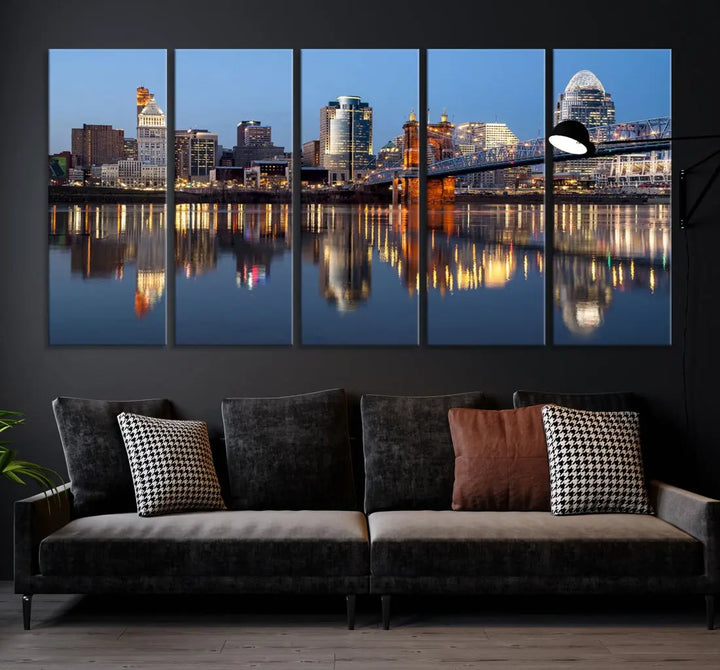 Downtown Cincinnati Skyline Wall Art Print Cityscape Canvas Wall Decor