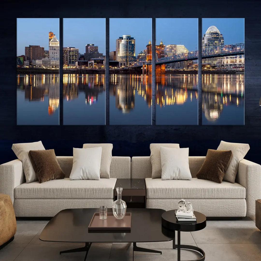 Downtown Cincinnati Skyline Wall Art Print Cityscape Canvas Wall Decor