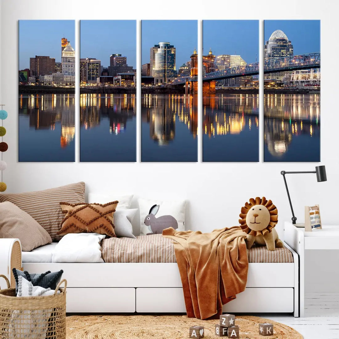 Downtown Cincinnati Skyline Wall Art Print Cityscape Canvas Wall Decor