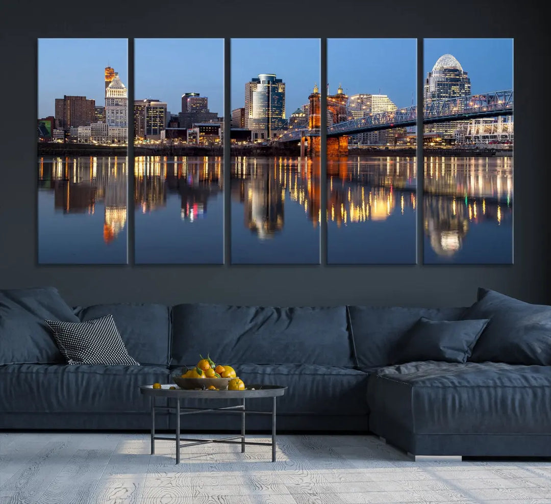 Downtown Cincinnati Skyline Wall Art Print Cityscape Canvas Wall Decor