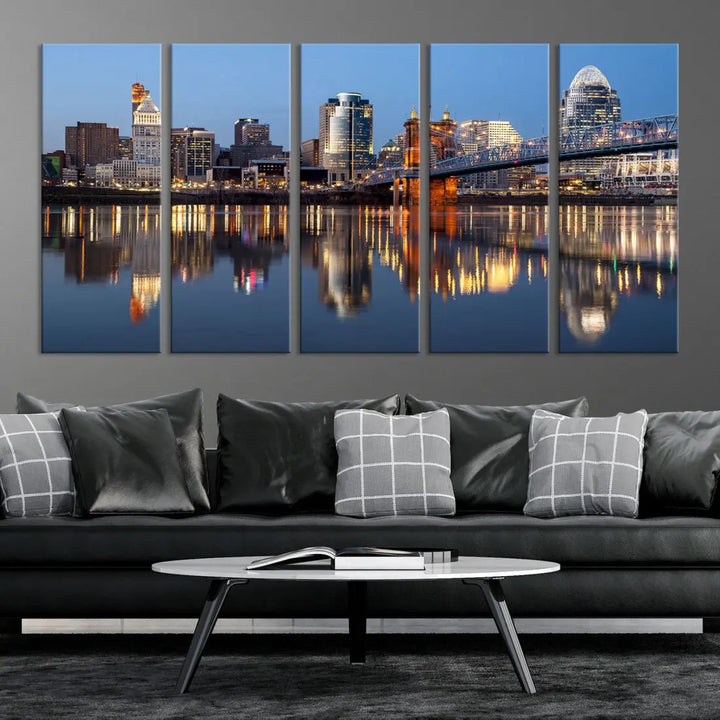 Downtown Cincinnati Skyline Wall Art Print Cityscape Canvas Wall Decor