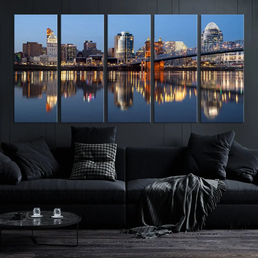 Downtown Cincinnati Skyline Wall Art Print Cityscape Canvas Wall Decor