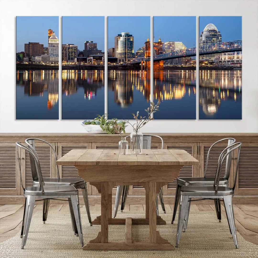 Downtown Cincinnati Skyline Wall Art Print Cityscape Canvas Wall Decor