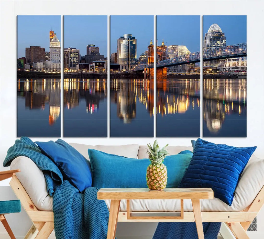 Downtown Cincinnati Skyline Wall Art Print Cityscape Canvas Wall Decor