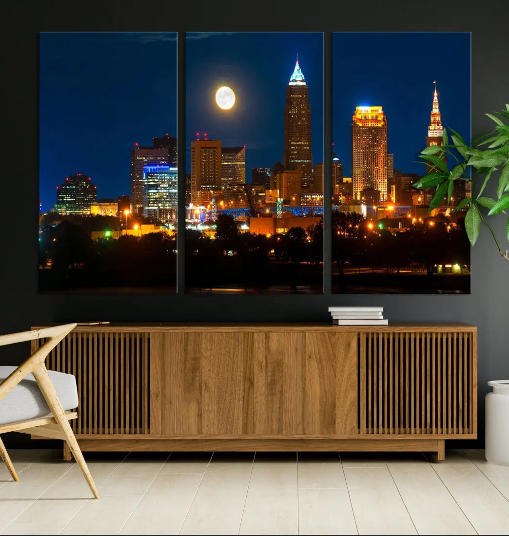 Downtown Cleveland Night Skyline Wall Art Cityscape Canvas Print