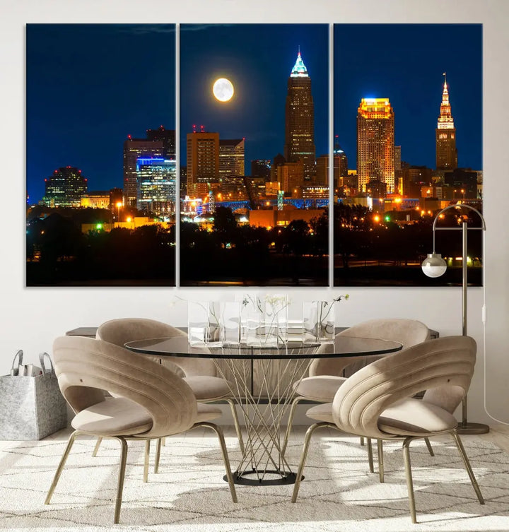 Downtown Cleveland Night Skyline Wall Art Cityscape Canvas Print