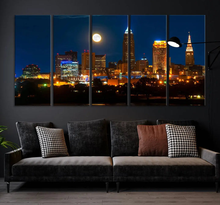 Downtown Cleveland Night Skyline Wall Art Cityscape Canvas Print