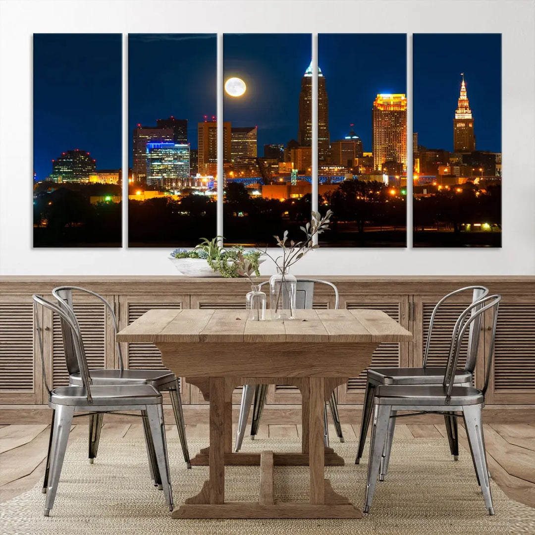 Downtown Cleveland Night Skyline Wall Art Cityscape Canvas Print