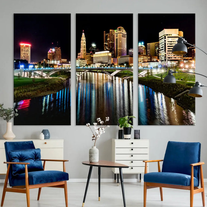 Downtown Columbus City Photography Wall Art Decor Skyline Canvas Print