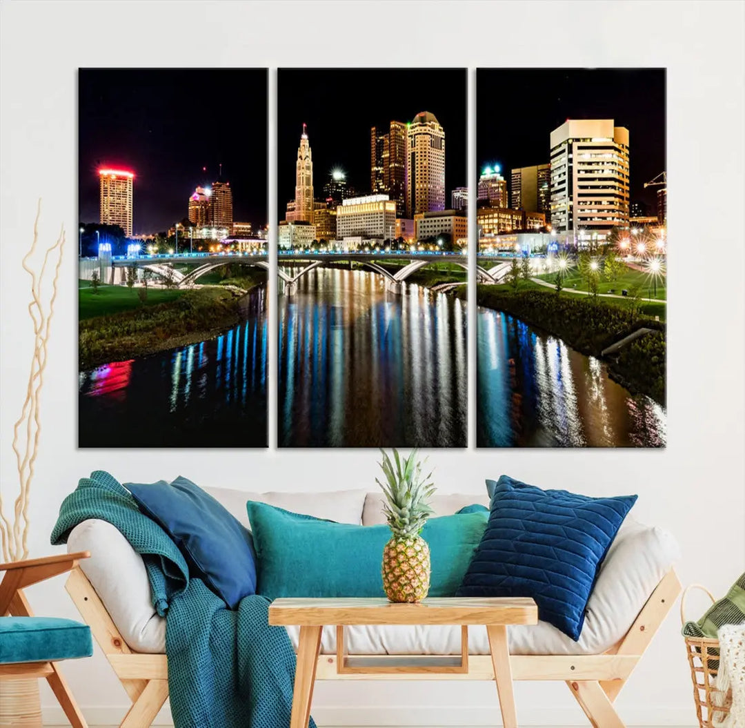 Downtown Columbus City Photography Wall Art Decor Skyline Canvas Print