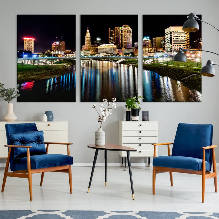 Downtown Columbus City Photography Wall Art Decor Skyline Canvas Print