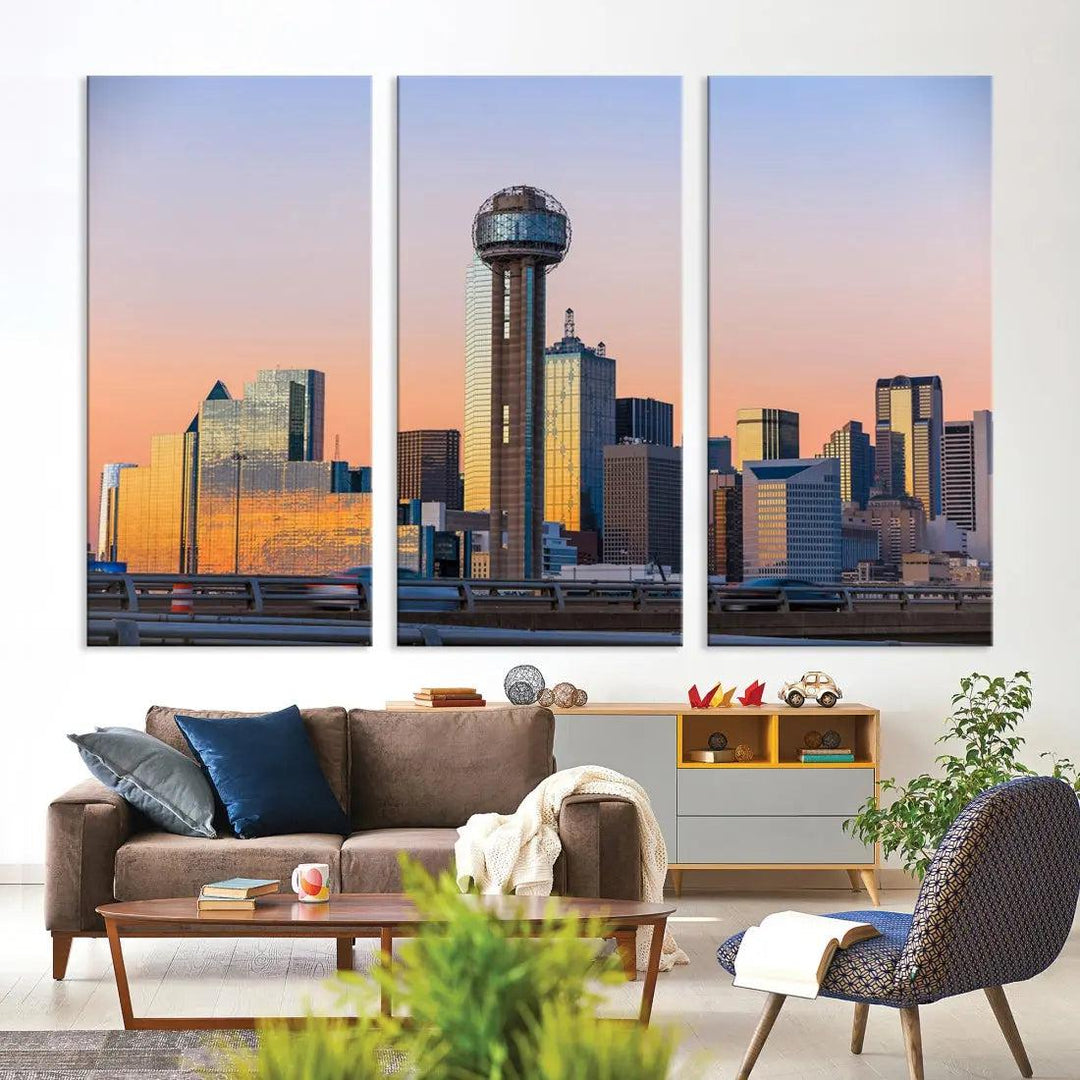 Downtown Dallas Cityscape Wall Art Skyline Canvas Print Living Room Office Decor