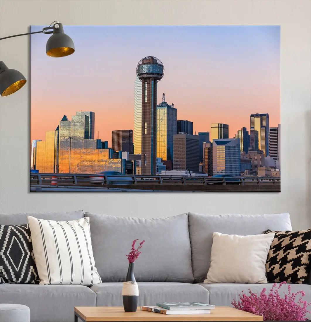 Downtown Dallas Cityscape Wall Art Skyline Canvas Print Living Room Office Decor