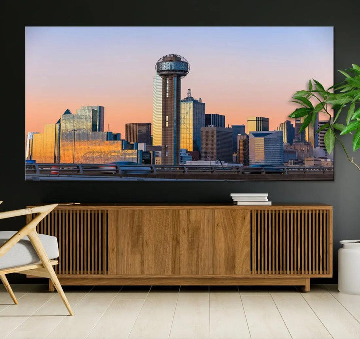 Downtown Dallas Cityscape Wall Art Skyline Canvas Print Living Room Office Decor