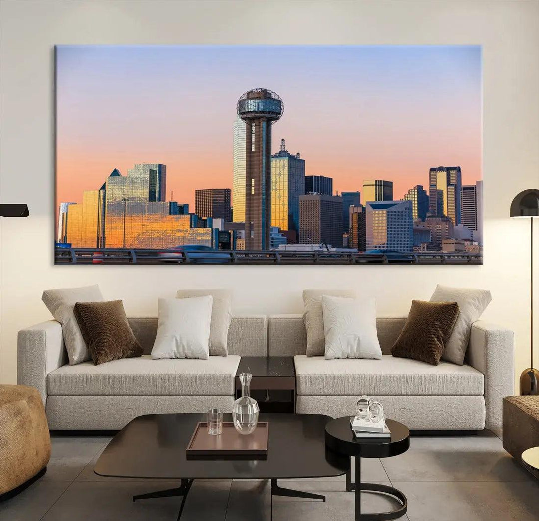 Downtown Dallas Cityscape Wall Art Skyline Canvas Print Living Room Office Decor