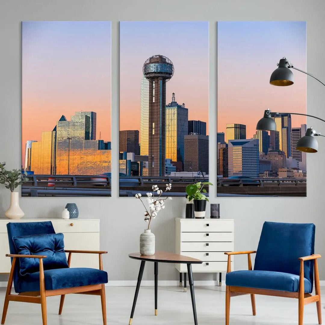 Downtown Dallas Cityscape Wall Art Skyline Canvas Print Living Room Office Decor